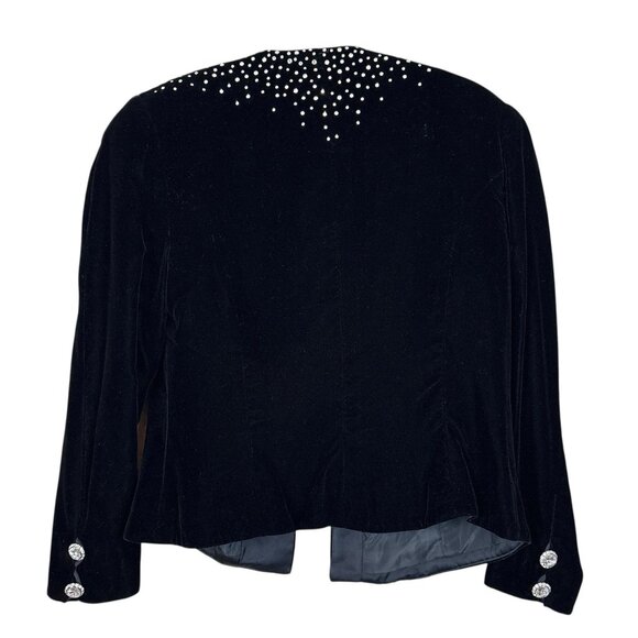 Vtg Velvet Rhinestone Button Evening Formal Blazer Jacket Black Silver Size US 8 - Picture 2 of 11